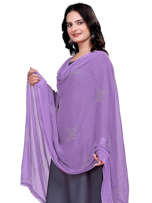 Sekmany Chiffon Floral Dupatta with Stone Work & Lace Border | Soft & Lightweight