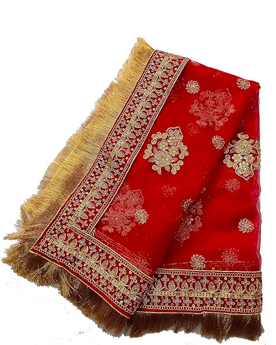 asha chunri house Women Net Red Bridal Dupatta