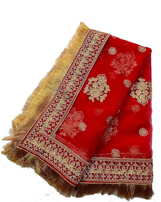 asha chunri house Women Net Red Bridal Dupatta
